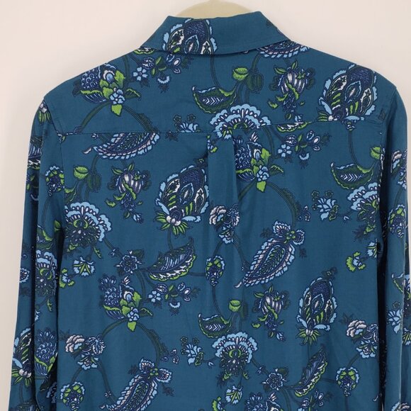 Talbots Floral Paisley Button Down Shirt XSP Womens Long Sleeves Teal Green Blue - Picture 7 of 9
